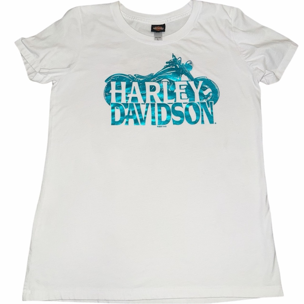 Harley-Davidson White and Teal Graphic Tee